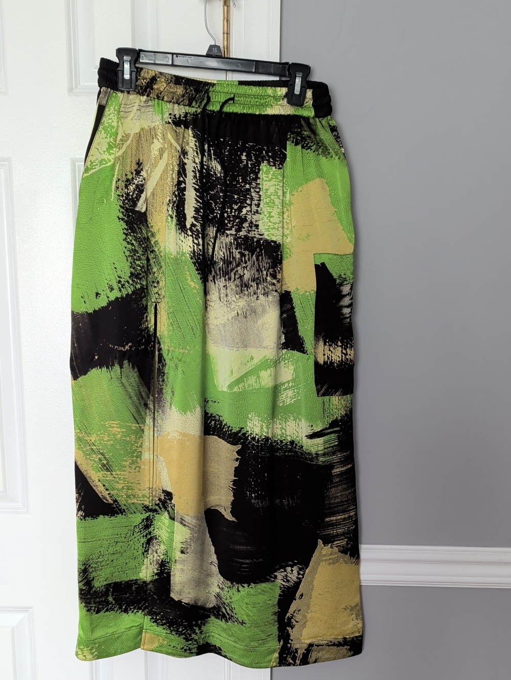 Y-3 Green, Black & Cream Abstract Brushstroke Maxi Skirt